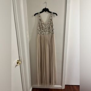 Adrianna Papell Beige Sequined Bodice Gown